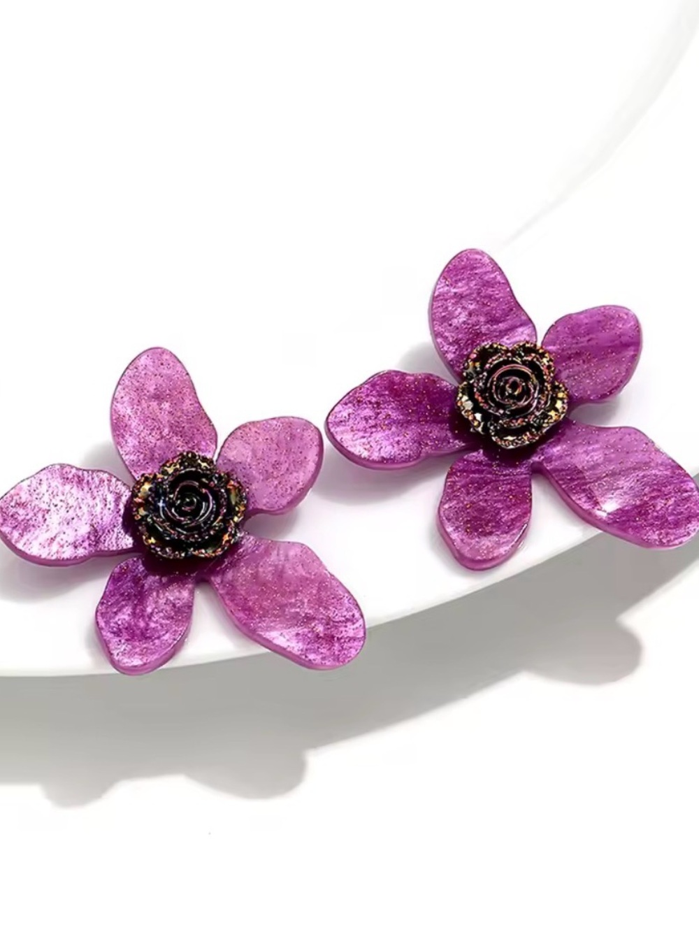 Purple Floral Statement Earrings - Women Jewelry